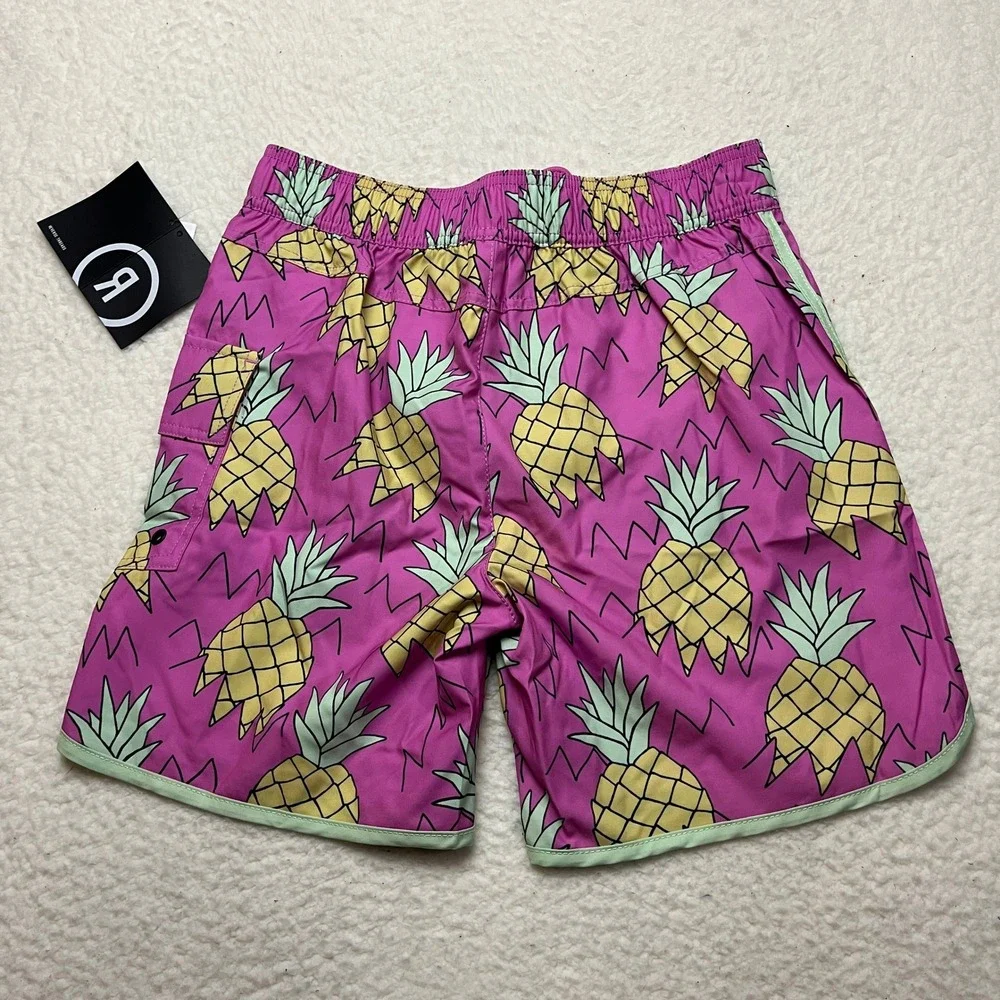 Reverse Threads Swim Trunks Mens Small Pink Pineapple Print‎ Cargo Shorts